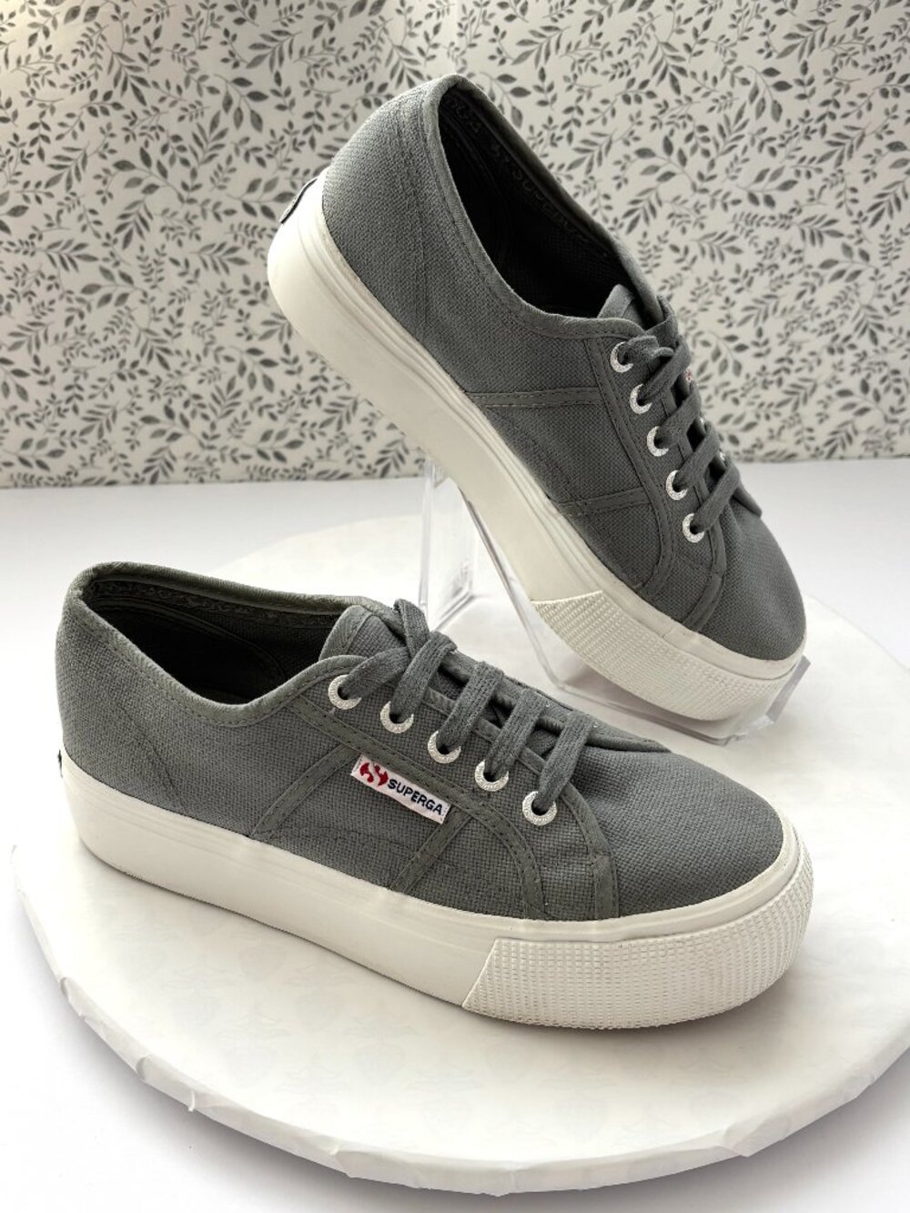 Superga 2790 Gray Canvas Platform Sneakers Women’s 6.5 EU 37 School Classic